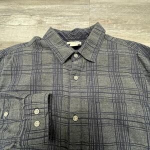 Carbon2Cobalt Gray Blue Mens L Tartan Plaid Flannel Long Sleeve Button Up Shirt